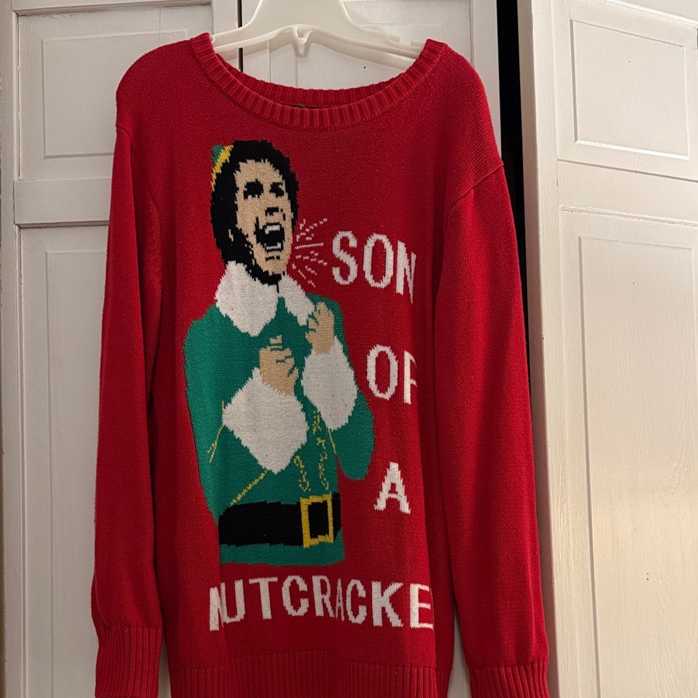 ELF Red Crewneck Sweater with Festive Design